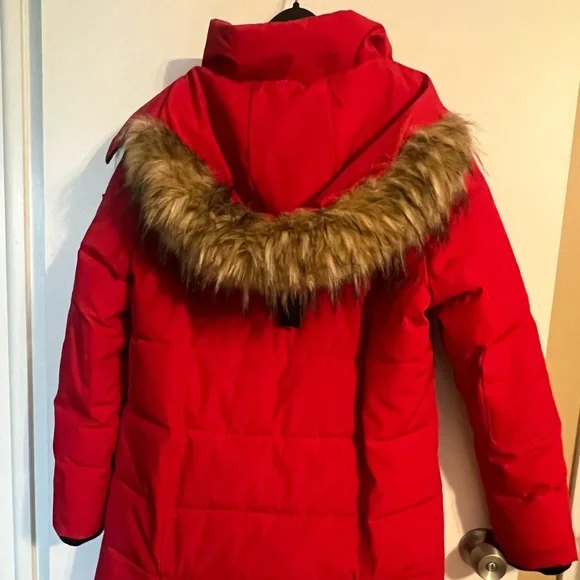 GUESS Faux Fur Hooded Red Winter Jacket - Picture 3 of 6
